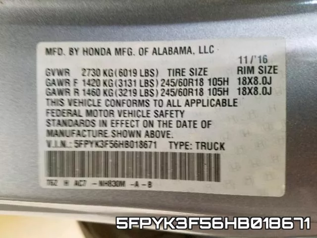 5FPYK3F56HB018671 фото 2
