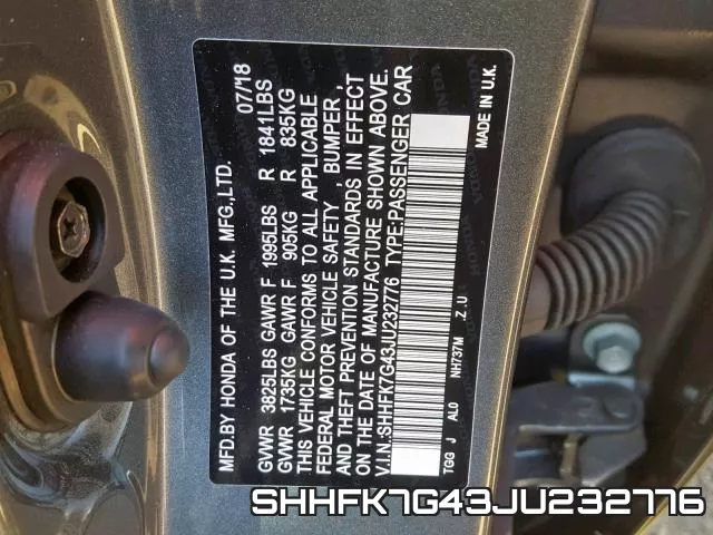 SHHFK7G43JU232776 фото 2