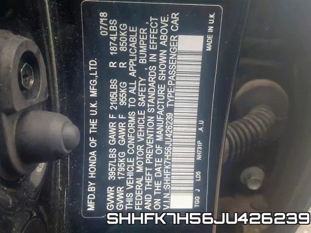 SHHFK7H56JU426239 фото 2