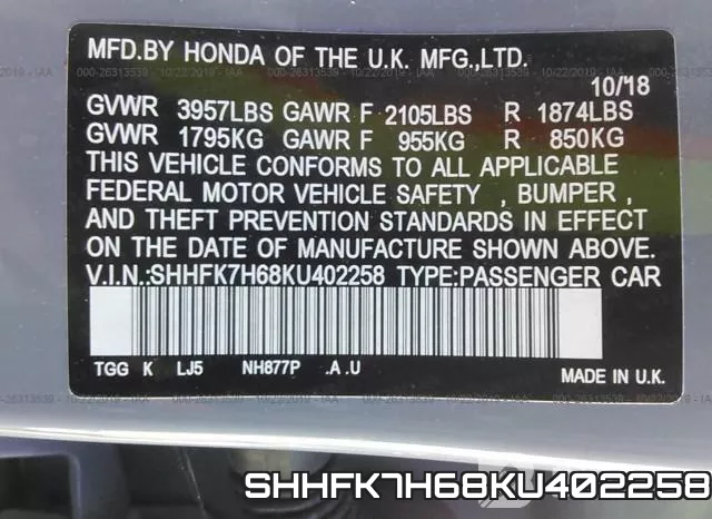 SHHFK7H68KU402258 фото 10