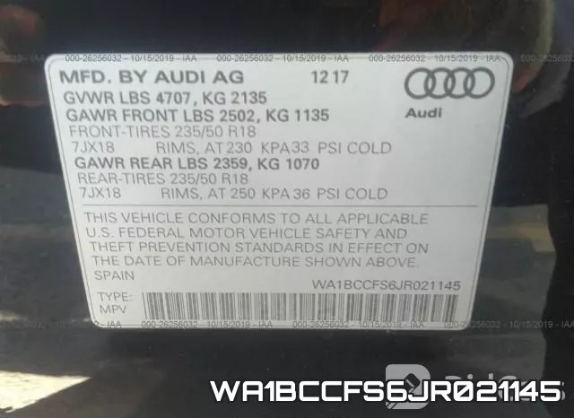 WA1BCCFS6JR021145 фото 10
