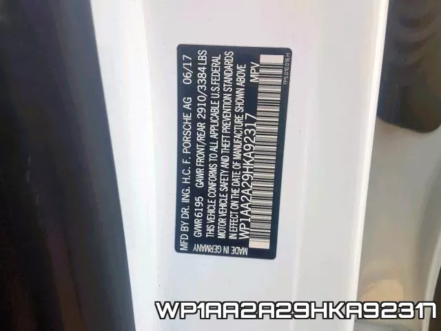 WP1AA2A29HKA92317 фото 2