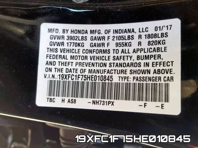19XFC1F75HE010845 фото 2