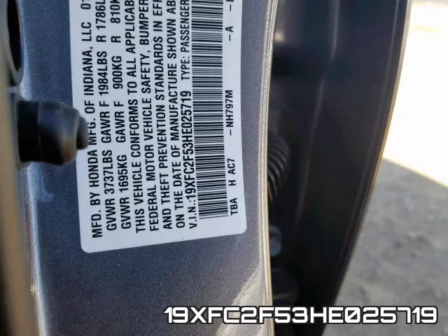 19XFC2F53HE025719 фото 2