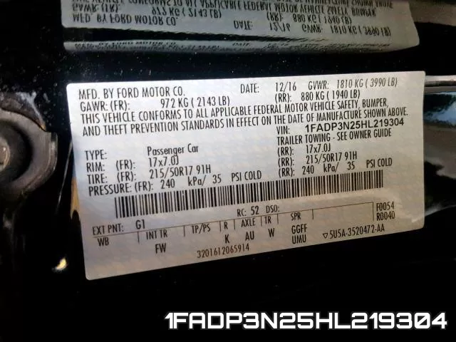 1FADP3N25HL219304 фото 2