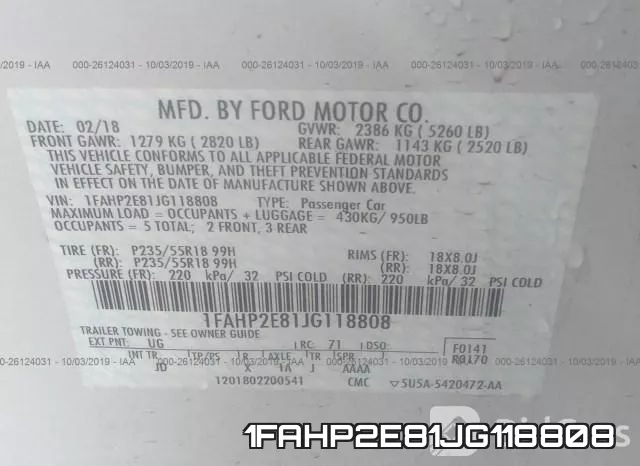 1FAHP2E81JG118808 фото 10