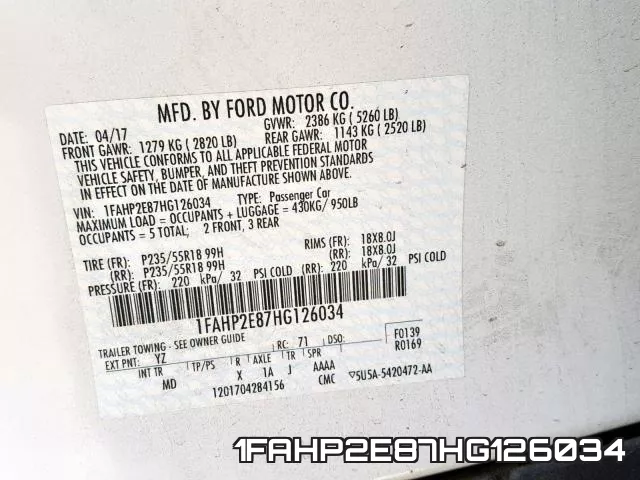 1FAHP2E87HG126034 фото 2
