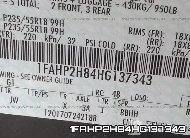 1FAHP2H84HG137343 фото 9