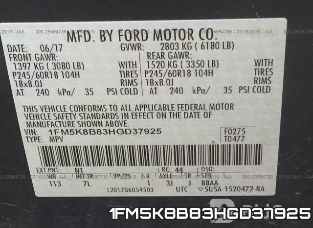 1FM5K8B83HGD37925 фото 10