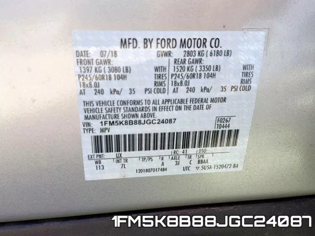 1FM5K8B88JGC24087 фото 2