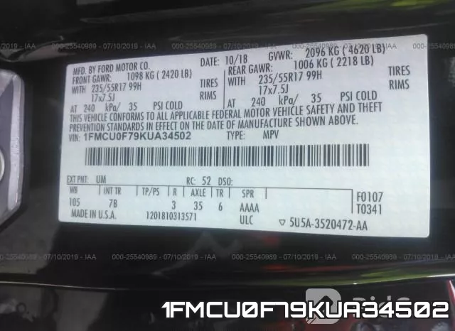 1FMCU0F79KUA34502 фото 9