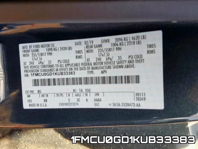 1FMCU0GD1KUB33383 фото 2