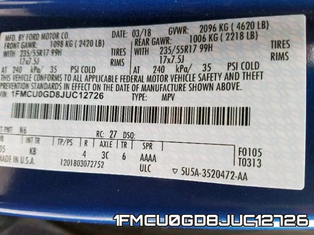 1FMCU0GD8JUC12726 фото 2