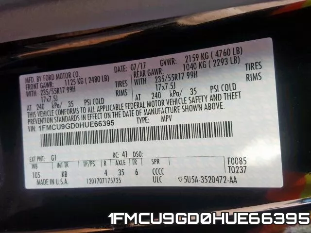 1FMCU9GD0HUE66395 фото 2