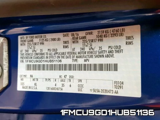 1FMCU9GD1HUB51136 фото 2