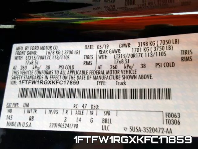 1FTFW1RGXKFC17859 фото 2