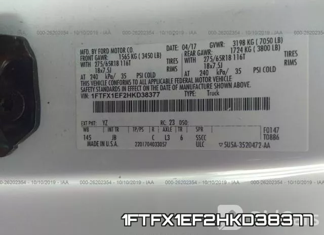 1FTFX1EF2HKD38377 фото 10