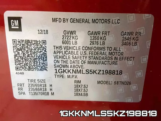 1GKKNMLS5KZ198818 фото 2