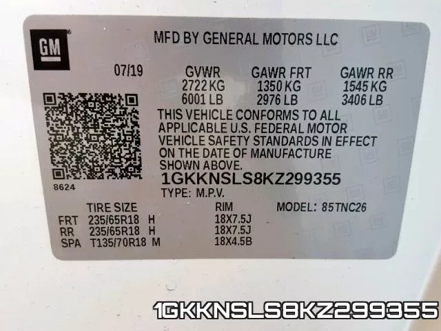 1GKKNSLS8KZ299355 фото 2