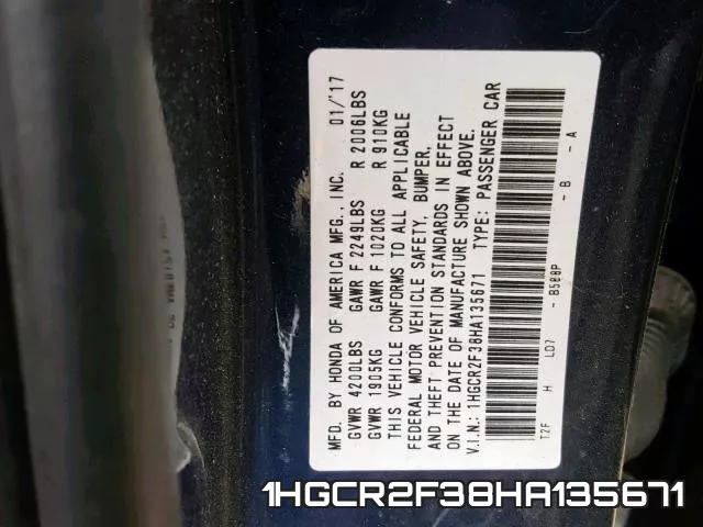 1HGCR2F38HA135671 фото 2