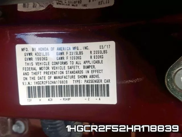 1HGCR2F52HA178839 фото 2