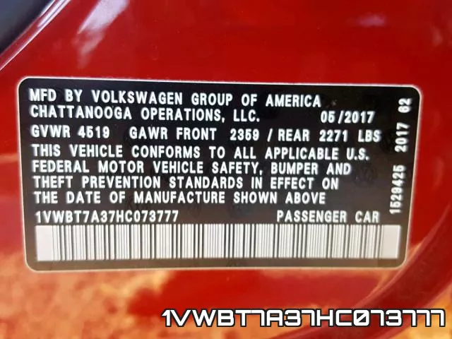 1VWBT7A37HC073777 фото 2