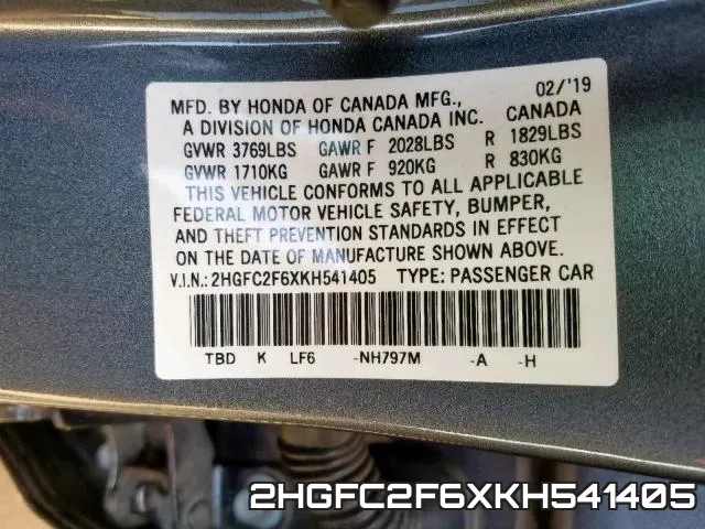 2HGFC2F6XKH541405 фото 2