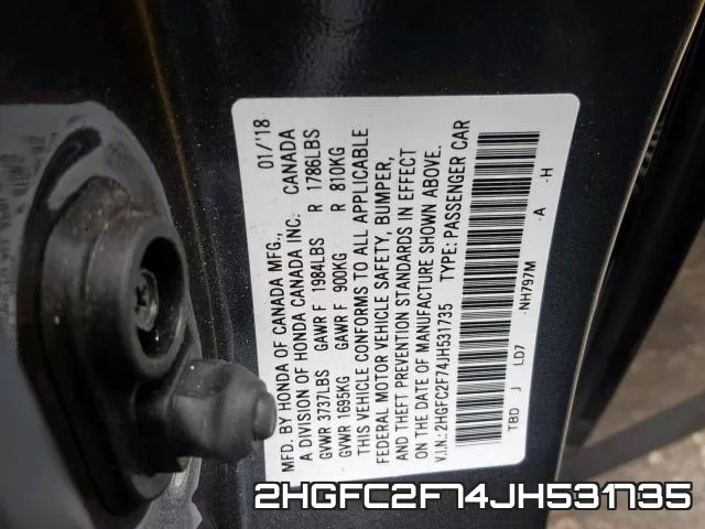 2HGFC2F74JH531735 фото 2
