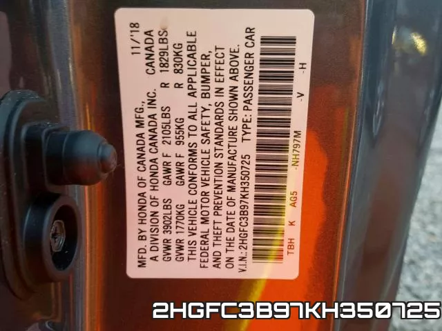 2HGFC3B97KH350725 фото 2