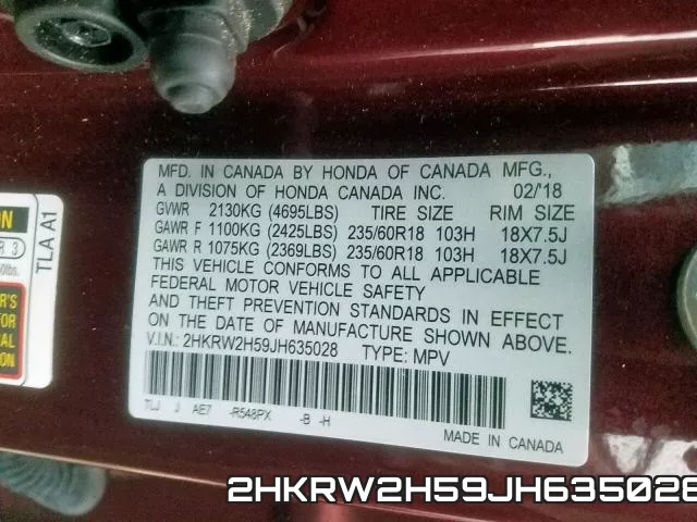 2HKRW2H59JH635028 фото 2