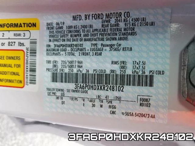 3FA6P0HDXKR248102 фото 2