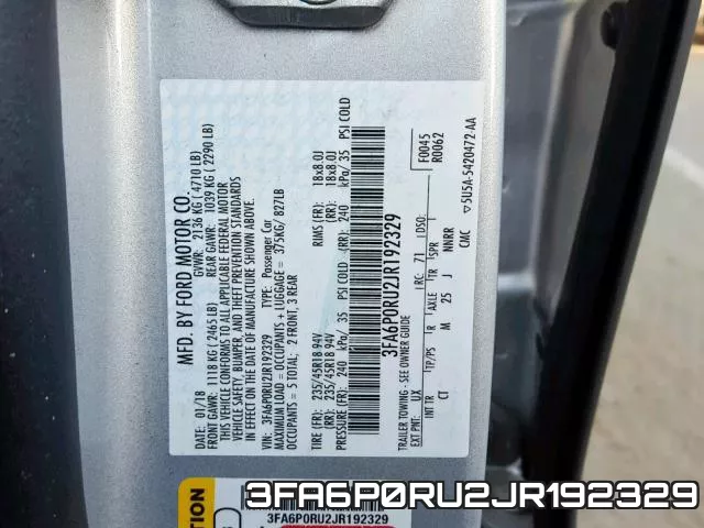 3FA6P0RU2JR192329 фото 2