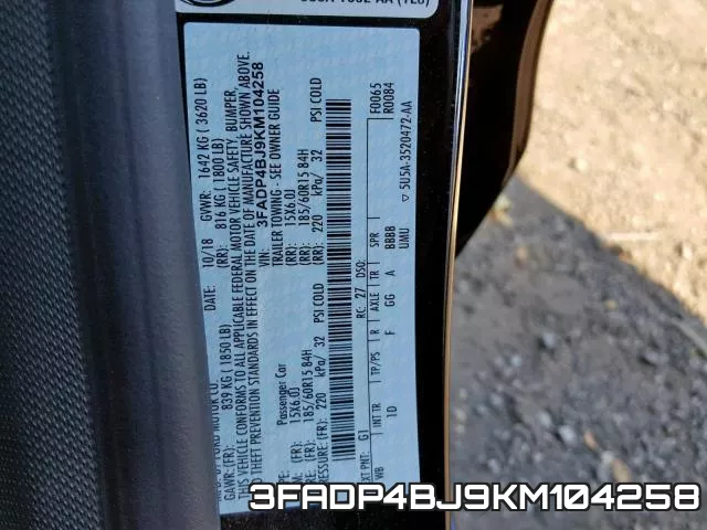 3FADP4BJ9KM104258 фото 2