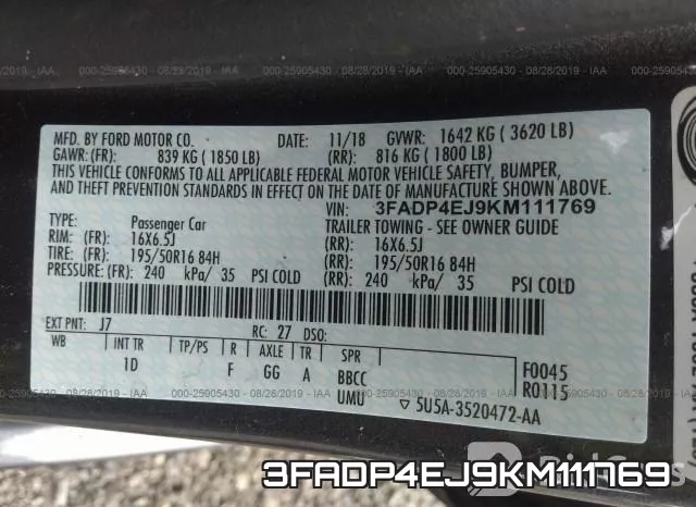 3FADP4EJ9KM111769 фото 10
