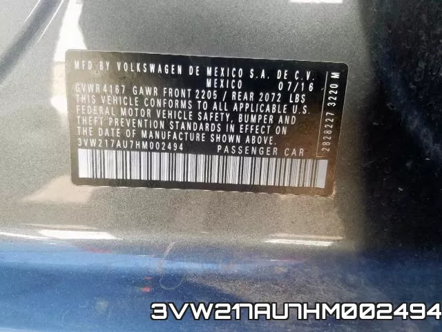 3VW217AU7HM002494 фото 2
