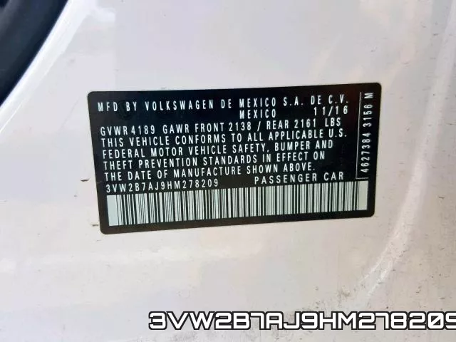 3VW2B7AJ9HM278209 фото 2