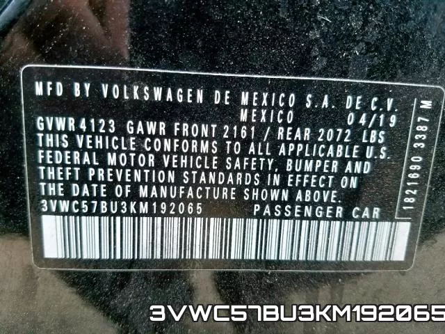 3VWC57BU3KM192065 фото 2