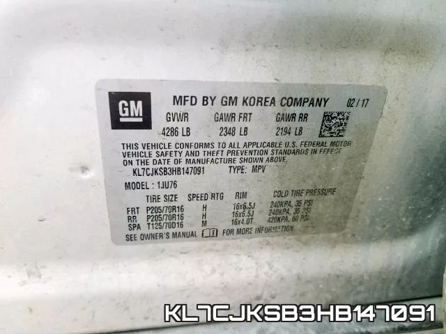 KL7CJKSB3HB147091 фото 2