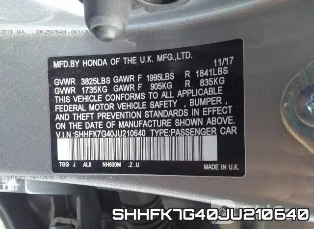 SHHFK7G40JU210640 фото 9