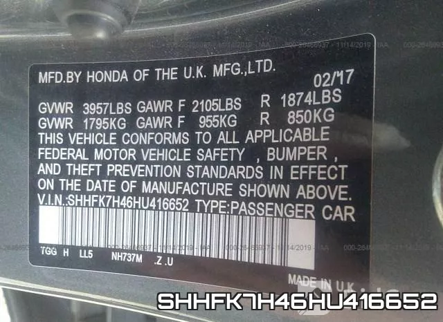 SHHFK7H46HU416652 фото 9