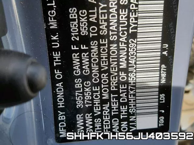 SHHFK7H56JU403592 фото 2