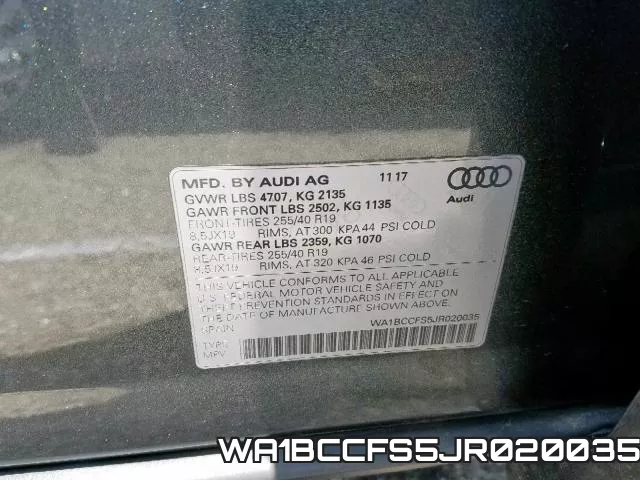 WA1BCCFS5JR020035 фото 2