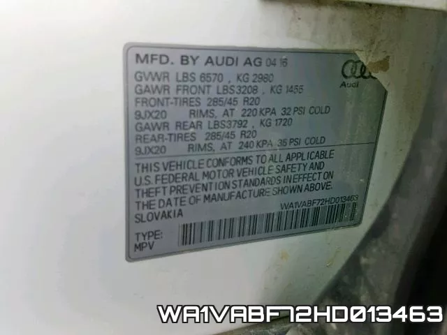 WA1VABF72HD013463 фото 2