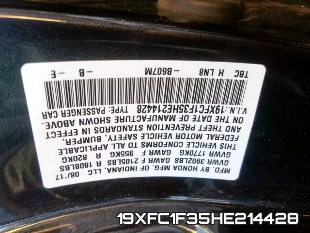 19XFC1F35HE214428 фото 2