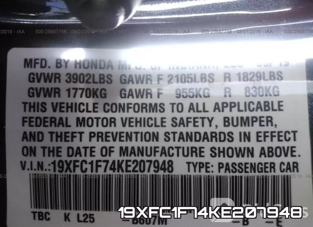 19XFC1F74KE207948 фото 10