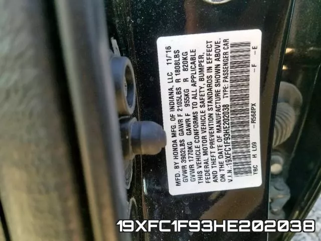 19XFC1F93HE202038 фото 2