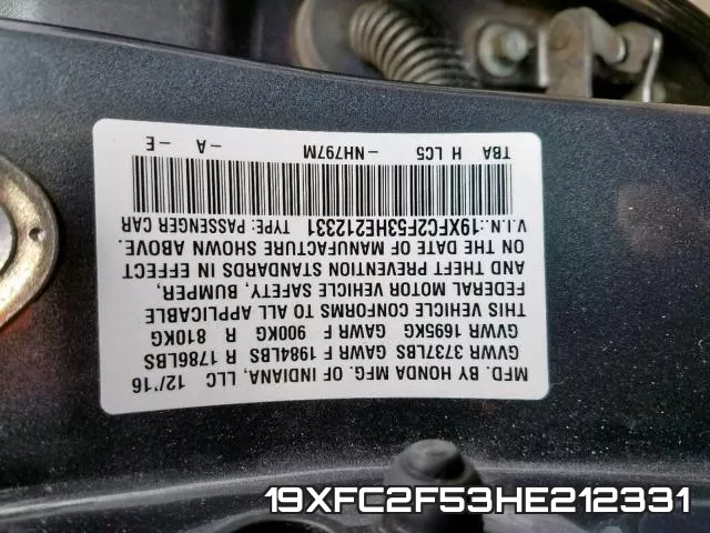 19XFC2F53HE212331 фото 2