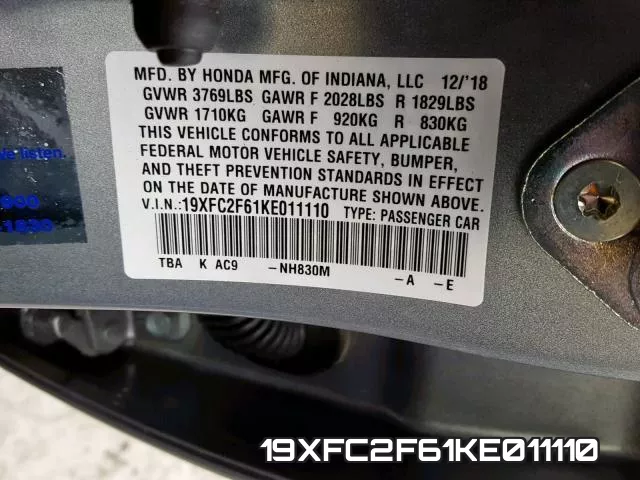 19XFC2F61KE011110 фото 2