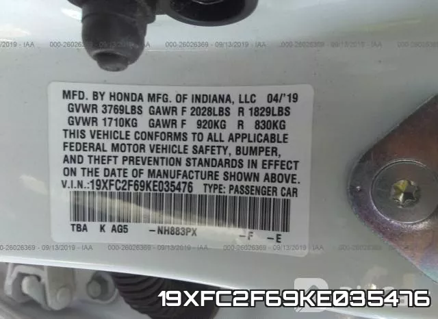 19XFC2F69KE035476 фото 10