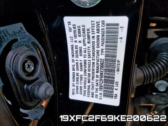 19XFC2F69KE200622 фото 2